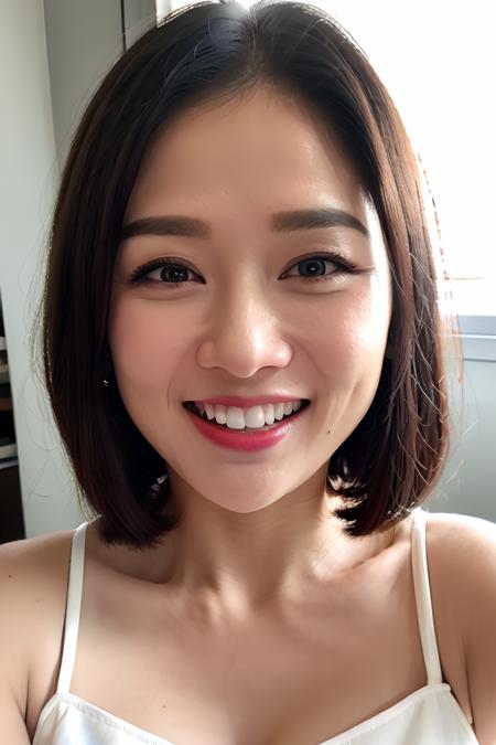 ãã¹ã¿ã¼ãã¼ã PHOTOREALISTIC REALISTIC,masterpiece,best quality,highres,ultra detailed,8k,(point-of-view:1.5),1woman,looking at viewer,upper teeth,smile,day,indoors, <lora:chenqiaoenAlexnsfw:0.7>