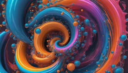 3D render abstract, curves, streamline, dynamic, splash, bubbles, fractal, Fibonacci, interdimensional, (vibrant:1.2), waves, complex, rhythm, surreal, refractions, rippling effect, translucent caustic effect