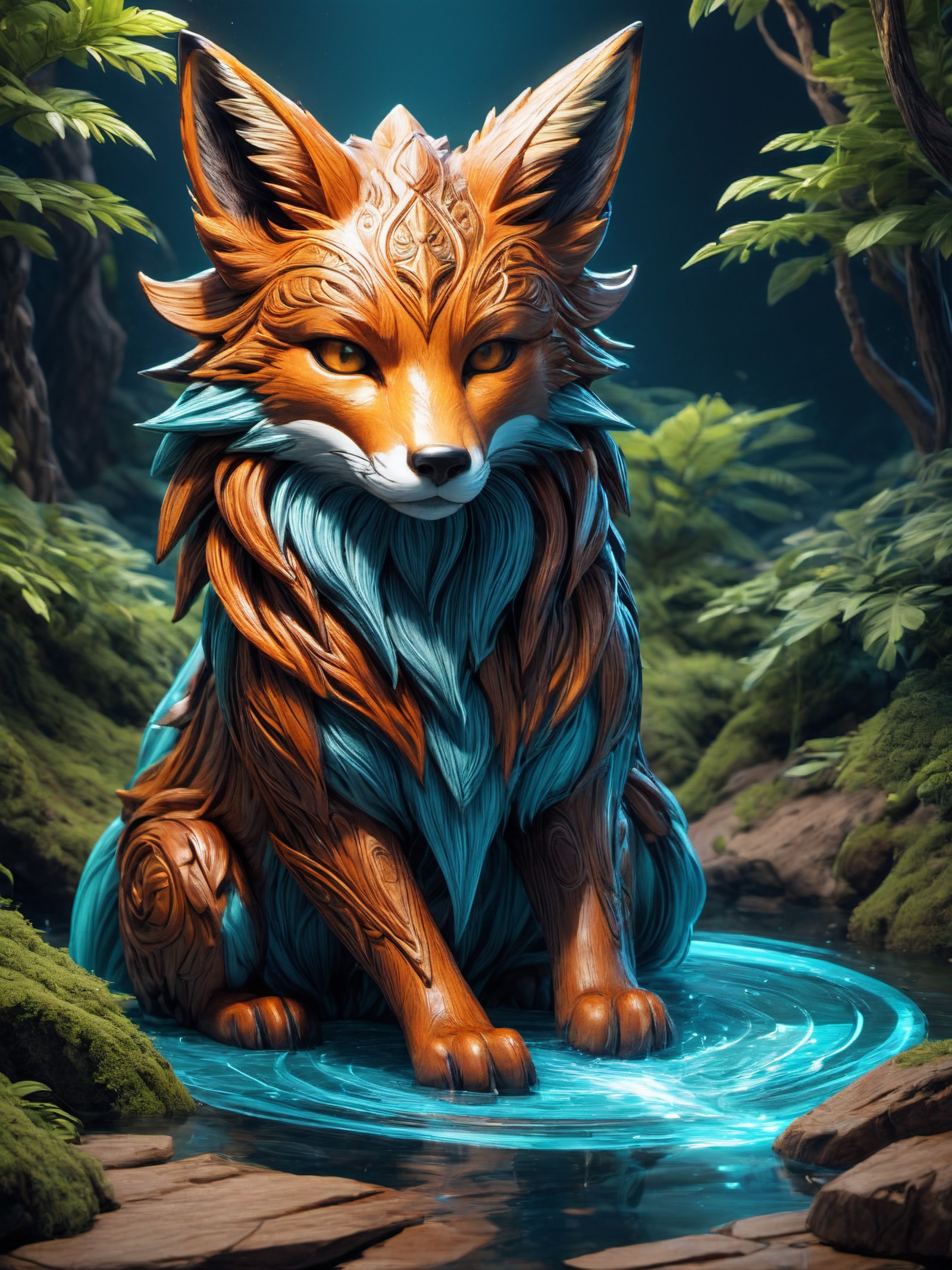 isometric style (wooden spirit fox totem) <lora:LoromXL_Druidic_Naturalism:0.6>,  vibrant, stunningly beautiful, crisp, de...