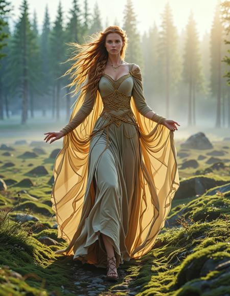 freyja, auburn hair, braided hair, magic, forest, viking queen, mythic beauty, <lora:NBN-Freyja_NordicByNature:0.8>, <lora:NordicByNature:0.8>,Runestone Carver, A nbn-freyja chiseling sacred runes into a towering stone, her weathered hands covered in dust as she works in the misty Nordic wilderness.,high quality, film grain, Fujifilm XT3, 8k uhd, dslr, film grain, kodak tri-x 400 film, grain photo DOF, faint lighting, dynamic angle, cinematic, Depth of field, bokeh, best quality, cinematic, light particles, highly_detailed, very_aesthetic, golden hour, beautiful_and_aesthetic clear focus, high resolution image, ,Sexy pose, erotic pose, exhibitionism, ,Windmill