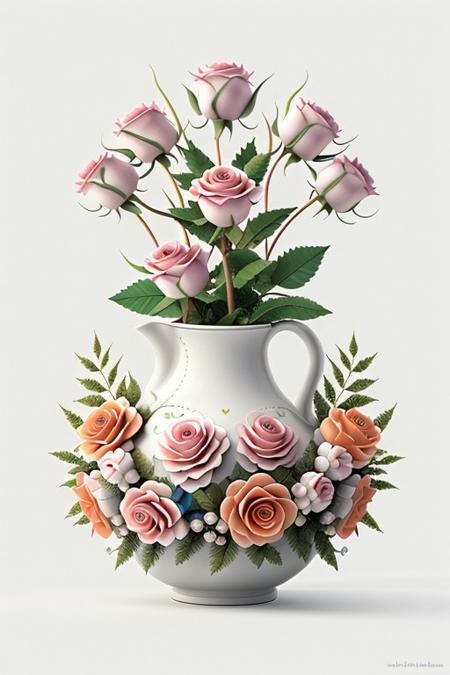 (best quality, masterpiece, absurd, Extreme detail :1.2), surreal, detailed background, minimalist style, concept design, clean, perspective,
 no humans, pov,  white background
vibrant color scheme, Softlight, (warm color:1.2),Water color painting, light background, best quality exquisite details,3d rendering, Octane render, pastel,
paper cut,
hearts, roses ,  yellow, orange, blue, white,
 <lora:sinfully_stylish_SDKL:1>