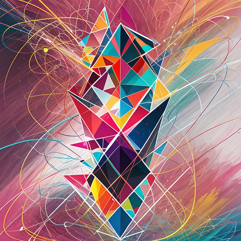 Vibrant Colorful Abstract Art with Triangles and Swirls
