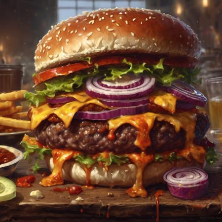 artwork in jrst artstyle of an extremely detailed hamburger, hd, 4k, high-quality