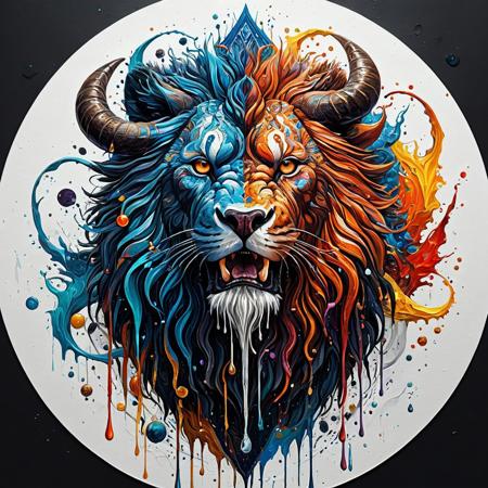 Finely detailed vector illustration, man and beast, ultra realistic quality,circle symbols,white background, oil painting, hyperdetailed, intricately detailed,  triadic colors,fantastical,intricate detail,splash screen,complementary colors, fantasy concept art, 8k resolution, masterpiece,oil painting,heavy strokes,paint dripping.