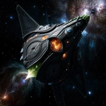 (Space battlecruiser) shaped like fractal (cucumber) in hyperspace, enters into real blackhole, real photo of blackhole hat shape on background,
dynamic movement, explosive force,  glowing, nebula, 8K resolution. sci-fi, hyperspace gate