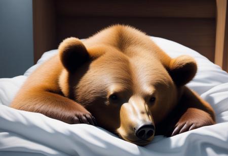 Bear sleeping in bed, night hat, night, realistic, score_9, score_8_up, score_7_up, score_6_up,