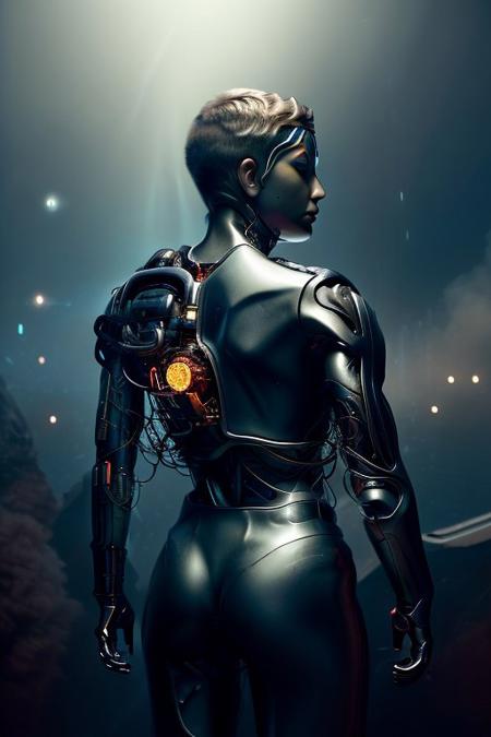 cinematic film still silverpulse, cyborg supergirl, 'S' Logo on chest, red cape, simple background, high quality, artistic, vibrant colors, detailed textures. futuristic sleek/glossy silver and blue glow, vibrant colors, detailed textures., Concept art, cyborg, background, vintage, modern, SilverPulse, superman_oc, <lora:SilverPulseMorphXL:0.8>, excellent composition, artistic, highly detail, holy, sunny, dynamic dramatic beautiful full taking . shallow depth of field, vignette, highly detailed, high budget, bokeh, cinemascope, moody, epic, gorgeous, film grain, grainy,  back view, ass,