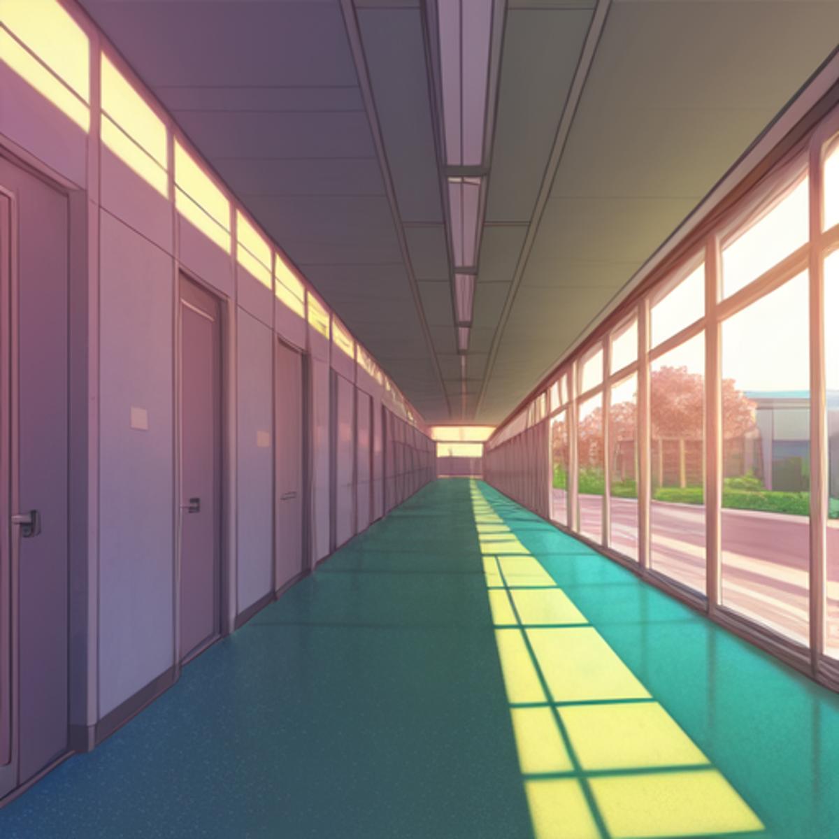 school hallway background anime