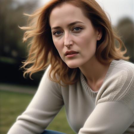 <lora:gilliananderson_sdxl:1>  gilliananderson, woman wearing a sweater, hair blowing in the wind, jeans, outside, park , portrait, beautiful bone structure, (realistic, photo-realistic:1.37), ultra high res, ultra-detailed, incredibly beautiful girl, 8k uhd, dslr, soft lighting, high quality, film grain, Fujifilm XT3