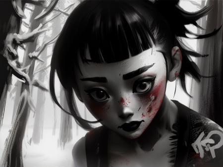 boy and girl in forest edge, ripped to shreds, blood,  horrors, (TinyBunnyStyle:0.7) , monochrome, art   <lora:Tiny_Bunny:0.95>   girl in makeup, Japanese style, high quality, face portrait photo of 26 y.o european woman, wearing black dress, serious face, detailed face, skin pores, cinematic shot, dramatic lighting
girl, (LDR style:0.8), <lora:LDRS1E3-10:0.95>