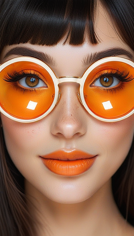 Close-up gorgeous girl face, cute, (bangs:1.1), freckles, light tan, striking orange orange eyes, aligned eyes, mirror eyes, (smile:1.1),
(wearing very detailed Venetian Mask:1.1),  perfect hair,round black glasses,
BREAK,
(very long lashes:1.5), trendy portrait,
tender Aesthetic nose, ears, puffy lips, sensual lips, detailed texture, detailed eyes, detailed skin, clean skin,
<lora:Someplastic:1>, (ultra sharp focus:1.8), (detailed skin:1.8), (thin lines:1.8), (best quality:1.8),
<lora:Apparatus_-_Traction_City_Walkers_Vehicles:0.7>,
<lora:add-detail-xl:2> (ultra sharp focus:1.8), (detailed skin:1.8), (thin lines:1.8), (best quality:1.8),
<lora:glowneon_xl_v1:0.8>