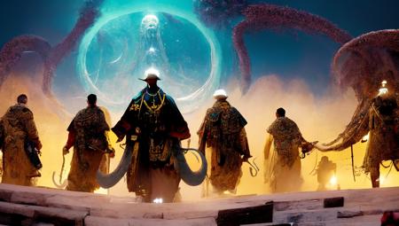 wide-shot, action, Epic Composition, photo of The most high (CthuluBishop:1) of the lovecraftian order of Cthulu