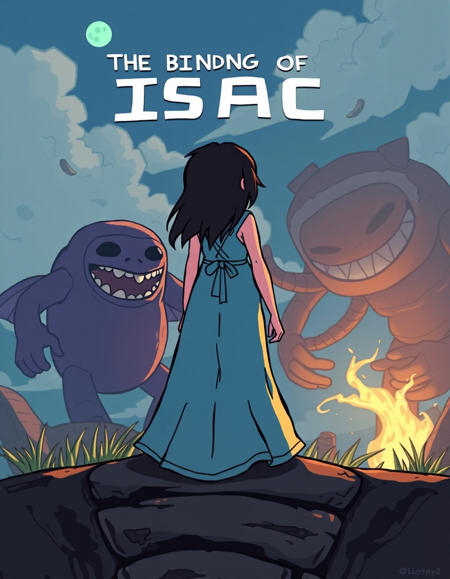 adventure time, The Binding of Isaac, platform, girl, long dress, look back from monsters