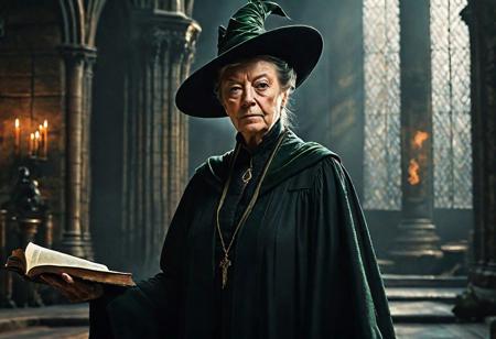 Minerva McGonagall, in full growth1 digital art, 8K artistic photography, octane render, by Rembrandt Van Rijnbeautiful, composition, trending on artstation, award-winning photograph, masterpiece