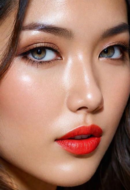 glamorous photo portrait of a unique breathtaking and beautiful Asian woman face close-up, stunning detail, hyper detailed eyes, detailed skin with a flawless texture delicate and refined, smooth hair, fullness of her lips,, captured in masterful composition, lighting accentuate her natural beauty, gentle shadows and highlights, incredible skill and attention to detail, nuance and detail, supersharp focus, Carne Griffiths, Conrad Roset, annie leibovitz, hyperdetailed, soft light, sharp, Hasselblad masterclass, . high fashion, luxurious, extravagant, stylish, sensual, opulent, elegance, stunning beauty, professional, high contrast, detailed