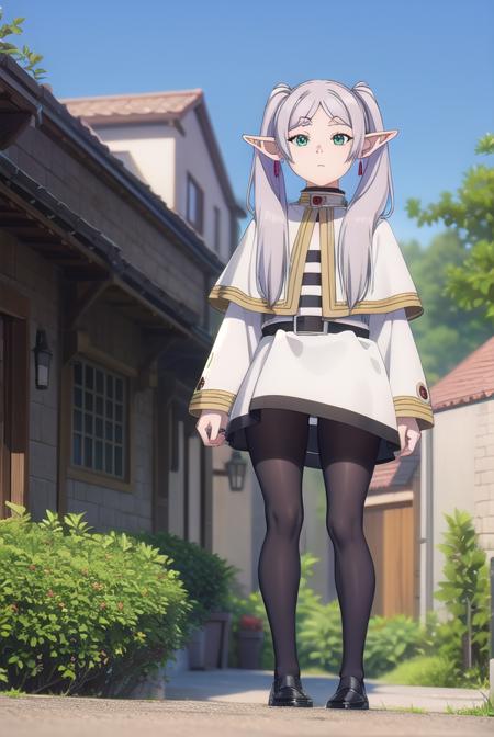 frieren, <lora:frieren-lora-nochekaiser:1>,
frieren, long hair, twintails, (green eyes:1.5), grey hair, pointy ears, elf,
BREAK shirt, long sleeves, jewelry, pantyhose, earrings, striped, black pantyhose, capelet, striped shirt,
BREAK looking at viewer, upper body, (full body:1.2),
BREAK outdoors, sky, nature,
BREAK <lyco:GoodHands-beta2:1>, (masterpiece:1.2), best quality, high resolution, unity 8k wallpaper, (illustration:0.8), (beautiful detailed eyes:1.6), extremely detailed face, perfect lighting, extremely detailed CG, (perfect hands, perfect anatomy),