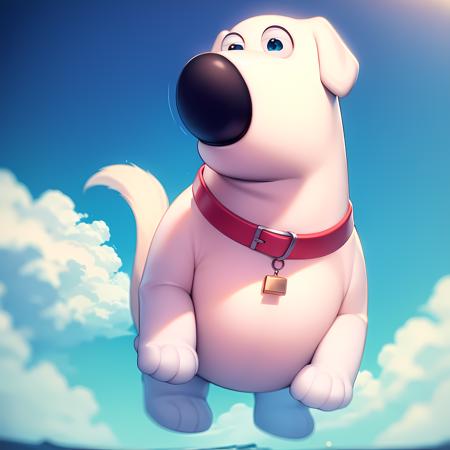 ((masterpiece, best quality)),(complex light), full body, solo, brian griffin, <lora:TheGooder_Brian_Griffin1-1:0.7>, red collar, falling, blue sky, free falling, no humans, dog,