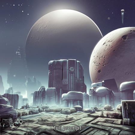 moon station, white block buildings, foreign planet, painted_landscape