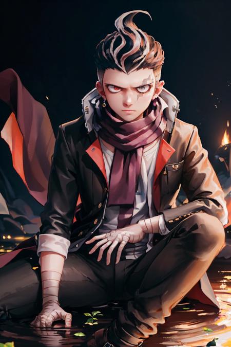 tanaka gundham heterochromia jacket black pants scarf bandages bandaged arm