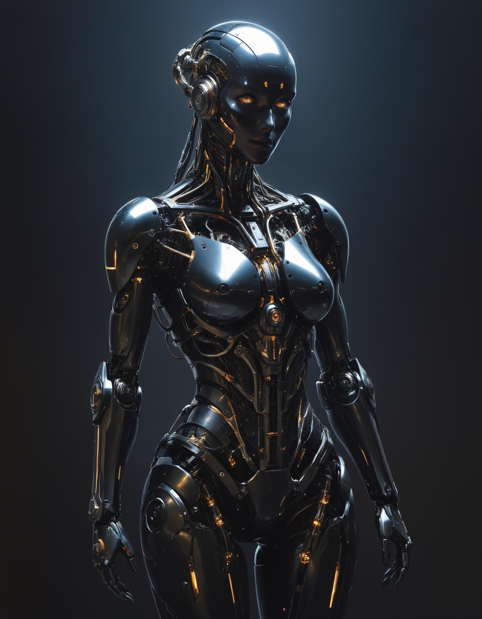 Robot Woman with a Bionic Body and Golden Face.