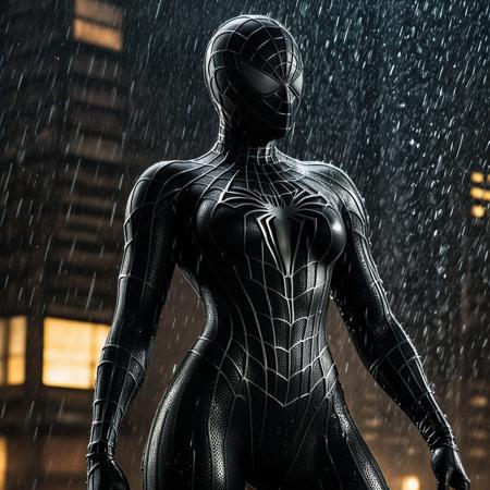 score_9, score_8_up, score_7_up, best quality, realistic, masterpiece, beautiful detail, hyperrealistic, rainy scenery, ((1girl, woman body, big breasts)), amazing detailed full body of a beautiful japanese girl, wearing a realistic and highly detailed black raimi spider-man suit, ((huge muscular girl)), professional model wears ultra - detailed black raimi spider - man suit, ultra - detailed and grained black raimi spiderman suit, suit covered entire body and hand, black spiderman gloves, wet, (spread leg), (full body), (dirty skin), close up, octane render, highly detailed, volumetric, dramatic lighting, (highest quality:1.1), (HDR:1.3), (top quality, best quality), realistic, high definition,