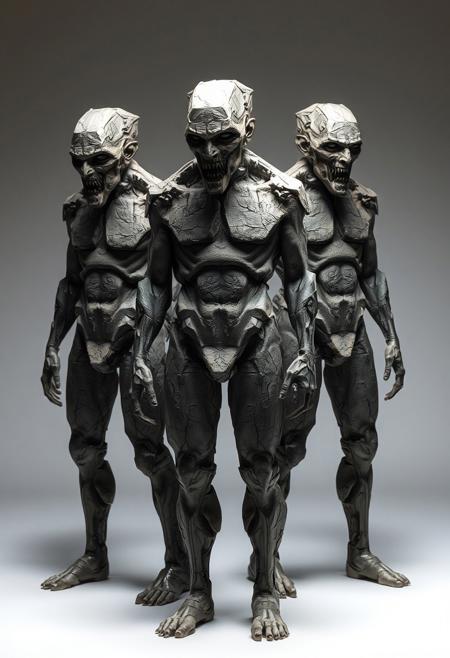 human bodies, raw, unrefined textures, harsh and angular geometric forms, abstract figures, distorted anatomy, minimalist design, sharp geometric shapes, jagged edges, primal and industrial aesthetic, concrete-like skin, exaggerated muscles, stark lighting, monochromatic tones, dystopian vibe, sculptural appearance, unsettling, high resolution, photorealism, (severe expression:1.3), (raw materials:1.4), (emphasis on geometric form:1.5), minimal details, (blurry:-1.2), (ugly:-1.3), (cartoonish:-1.1), (smooth surfaces:-1.4), (polished:-1.3), (low quality:-1.2), (overly ornate:-1.5), (disjointed anatomy:-1.3), (soft lighting:-1.2), (vibrant colors:-1.4), (noisy:-1.1), (bad composition:-1.3)
