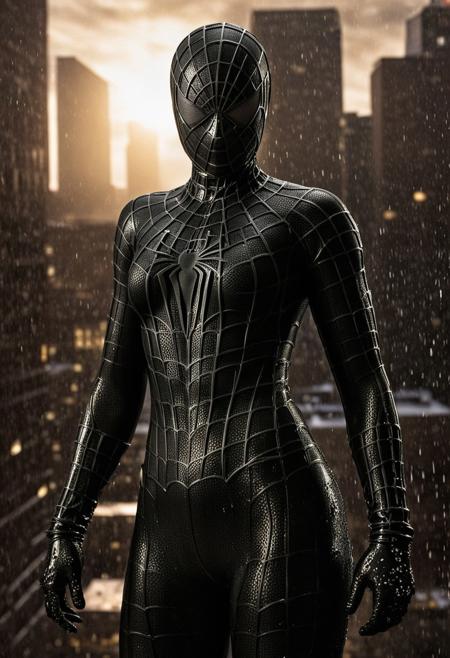 score_9, score_8_up, score_7_up, best quality, realistic, masterpiece, beautiful detail, hyperrealistic, night, ((1girl, woman body, large breast)), amazing detailed full body portrait of a beautiful japanese girl, wearing a realistic and highly detailed black raimi spider-man suit, ((defined muscular girl)), professional model wears ultra - detailed black raimi spider - man suit, ultra - detailed and grained black raimi spiderman suit, suit covered entire body and hand, black spiderman gloves, wet, (spider man mask), (full body), (dirty skin), close up, octane render, highly detailed, volumetric, dramatic lighting, (highest quality:1.1), (HDR:1.3), (top quality, best quality), realistic, high definition,