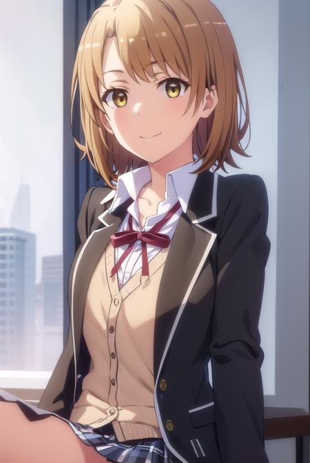 irohaisshiki, <lora:iroha isshiki s2s3-lora-nochekaiser:1>, 
iroha isshiki, short hair, brown hair, (brown eyes:1.5), smile,
BREAK skirt, shirt, ribbon, school uniform, jacket, white shirt, open clothes, socks, open jacket, black jacket, plaid, kneehighs, plaid skirt, blazer, cardigan, black socks, pink cardigan, sobu high school uniform,
BREAK indoors, classroom,
BREAK looking at viewer,
BREAK <lyco:GoodHands-beta2:1>, (masterpiece:1.2), best quality, high resolution, unity 8k wallpaper, (illustration:0.8), (beautiful detailed eyes:1.6), extremely detailed face, perfect lighting, extremely detailed CG, (perfect hands, perfect anatomy),