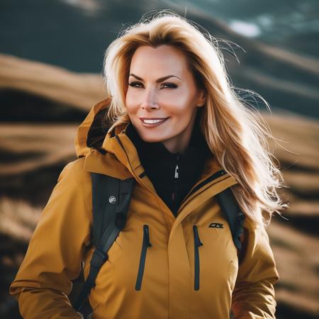 a photo of  cndmrgls woman  on a mountain, wearing a jacket, best quality, cinematic lighting <lora:cndmrgls-000007:1>