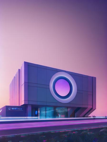 <lora:BeepleMikeWinkelmann:1>a futuristic looking building with a clock on it's face and a purple sky in the background by Beeple Mike Winkelmann