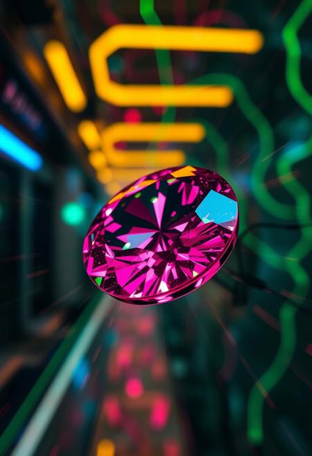 hyperdetailed dyanamic photography of sci-fi futurisitic, based onRhodolite Garnet: A pink to green gemstone, displaying a lovely hue reminiscent of rhododendron flowers.   futurisitc, color explosion , web of neon lights, motion, catched in motion, Ultra Realistic Style , shallow depth of field, vignette, highly detailed, high budget Hollywood film, cinemascope, moody, epic, gorgeous, dark colors ,  detailed, low light, darknes, limited colors, black, detailed background, focus on character ,  depth of field, color explosion, intricated background, life, vivid colors , realsitic,