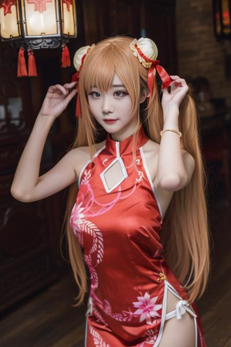 yuuki asuna, qipao, china dress, chinese clothes, sleeveless, bare shoulders, 