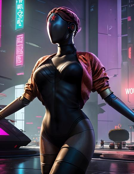 a woman in night city,  (Cyberpunk), futuristic, neon, urban, dystopian <lora:Twins:1>