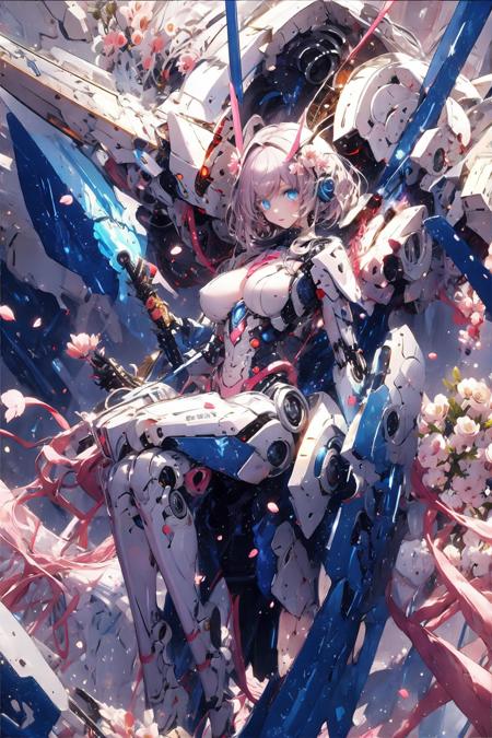 (masterpiece:1.2), best quality,PIXIV,
1girl, breasts, solo, long hair, blue eyes, mecha musume, large breasts, letterboxed, petals, flower, white hair, helmet, armor, pink flower
<lora:Gundam girl_20230712160146:1>