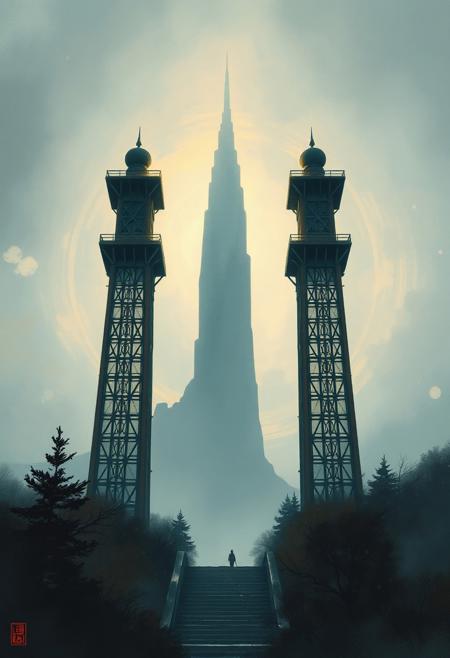 Stood a towering structure, cold and precise
,painterly realism, impressionistic brushwork, rich color palettes, dynamic lighting, intricate details, cinematic compositions, atmospheric depth, delicate linework, moody contrasts, traditional Japanese aesthetics, fine art illustration, expressive portraiture, soft natural tones, storytelling elements, timeless elegance