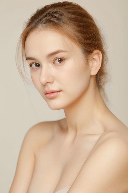beautiful woman Classic High-Key Portrait: Bright, evenly lit portraits on the subject's face., bare shoulder, collarbone