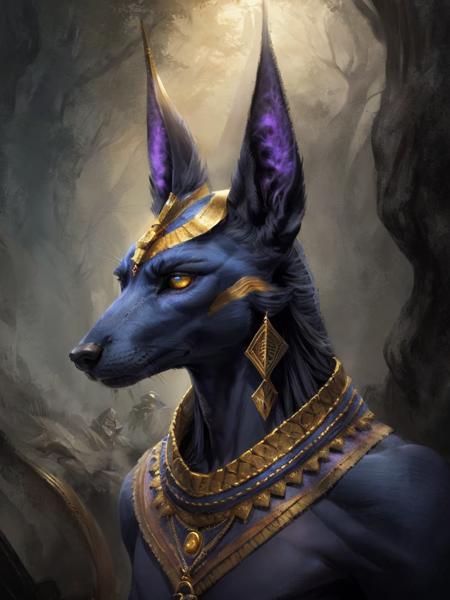 ethereal fantasy concept art of  Egyptian style role-playing game (RPG) style fantasy POV Portrait of a Anthropomophic Jackel,face focus,ebony black skin,anubis,<lora:add_detail:0.3>,<lora:ARWgodanubis:0.8>,Warrior,dungeons and dragons,RPG,Character Concept,Sensing a dark entity, . detailed, vibrant, immersive, reminiscent of high fantasy RPG games . hieroglyphs, gods and goddesses, Pharaohs, highly detailed . magnificent, celestial, ethereal, painterly, epic, majestic, magical, fantasy art, cover art, dreamy