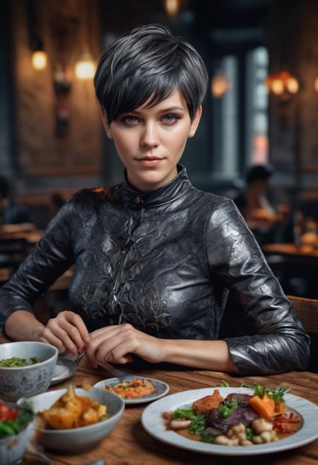 Franka from Germany, (short-cut:1.2) pixie-cut charcoal hair, 3D render table full of delicious dishes, woman in intricate clothing
<lora:3DNextGen_JRPG_KMMO_Dim32:1>