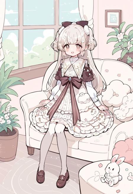 miya long hair platinum blonde hair brown bow brown eyes two side up dress