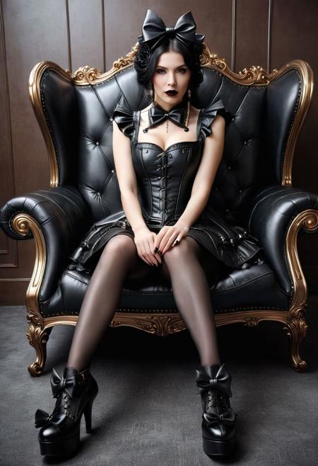 dvr-lthr, (leather:1.2), masterpiece, best quality, professional detailed photo of (beautiful woman) wearing (leather intricate gothic lolitadress, multilayered dress, leather lolitafashion, leather lolitashoes:1.3), (extremely wrinkled glossy leather fabric:1.3), (perfect face, beautiful face, symmetric face), (lipstick, blush, makeup:1.2), (frills and lace:1.1), (leather fabric:1.1), (sitting on leather sofa, leather pillows:1.2), (cute lolitashoes, lolitashoes with bows, shoes focus:1.3),
realistic photograph, raw photo, hd, 8k, masterpiece, best quality, 90-60-90