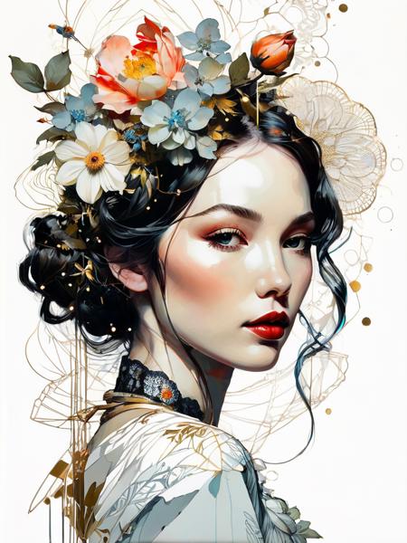 <lora:04Vintageillustration_Hap_XL:3.3>,Norman Rockwell style mysterious silhouette flower woman,by Minjae Lee, Carne Griffiths, Emily Kell, Geoffroy Thoorens, Aaron Horkey, Jordan Grimmer, Greg Rutkowski, amazing depth, masterwork, surreal, geometric patterns, intricately detailed, bokeh, perfect balanced, deep fine borders