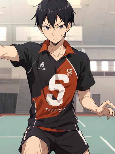 <lora:TobioKageyama:0.6>,high res, Tobio Kageyamaa ,haikyuu!!, black hair, solo, 1boy, male, volleyball court, outside, detailed eyes,