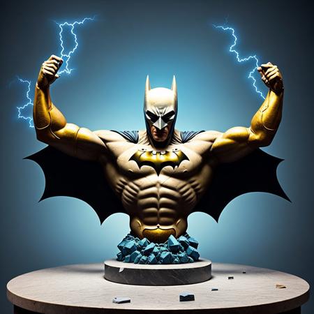 mdjrny-shttr, broken statue of batman made of (marble:1.1) with golden inlays with (blue lightnings:1.3) on background, hyper-realism, best quality <lora:broken rocks:0.6>, hyper-realism, best quality