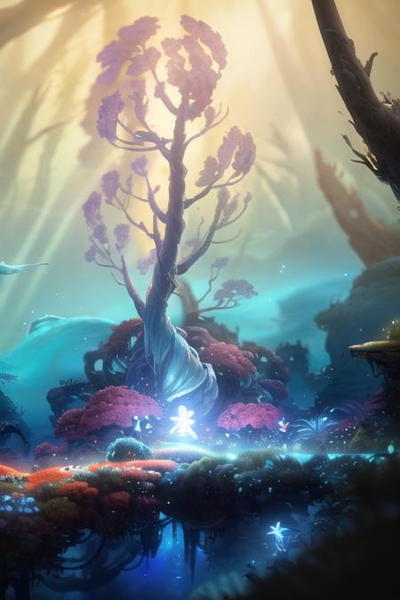 <lora:S2-Ori-ArtStyle-000008:1>,by Pino Daeni, by Ruan Jia, by Alayna Lemmer, by Carlo Galli Bibiena,
[spirit tree], fuchsia and indigo sky, starry, forest with blue ocean and glowing plant,
(Ori and the Blind Forest), (Ori and the Will of the Wisps), 2D game, digital art,
realistic proportions, sharp focus, (HDR), (8k), (gigapixel), ((masterpiece))