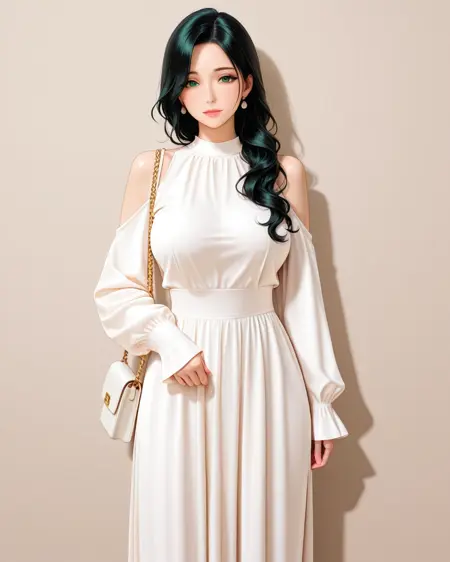White shoulder cutout long dress