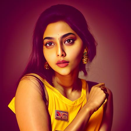 AishwaryaLekshmi, photograph, Enigmatic Female of Study, Playing Basketball, fashion modeling pose, Bokeh, Realistic, Peaceful, Art Deco, Neon Light, film grain, Nikon d850, 50mm,  <lora:AishwaryaLekshmiSD1.5:1>