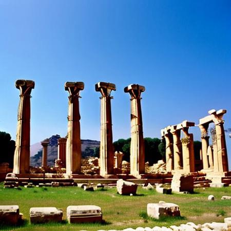 Greek ruins, Parthenon, Acropolis, statues, Hercules, columns, architecture, pastoral, island, score_9,score_8,score_7,score_8_up,score_7_up,score_6_up,