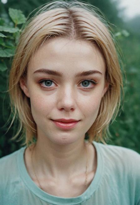 Solo female, photograph of a petite pale beautiful Irish woman,ultra long blonde berry hair, full body, sharp focus, dslr, detailed skin, pores, sweat, small breasts, 20 years old, (actual fashion clothes:1.4), relaxed, foggy lighting, little smile, detailed skin face and eyes, natural lighting, film grain, low contrast, high definition, high res, photo from above,Perfil,