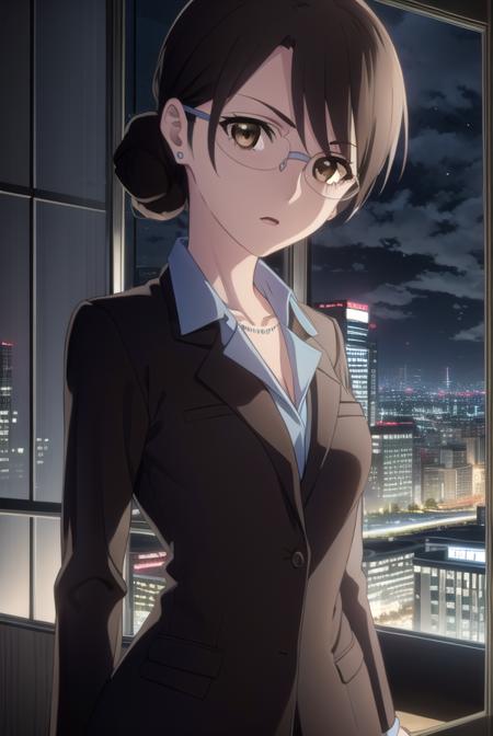 akikikuchihara, <lora:aki kikuchihara s1-lora-nochekaiser:1>,
aki kikuchihara, brown hair, (brown eyes:1.5), glasses, mature female,
BREAK jewelry, earrings, necklace, formal, suit, lipstick, office lady,
BREAK outdoor, city, night, sky, buildings, moon, clouds,
BREAK looking at viewer, (cowboy shot:1.5),
BREAK <lyco:GoodHands-beta2:1>, (masterpiece:1.2), best quality, high resolution, unity 8k wallpaper, (illustration:0.8), (beautiful detailed eyes:1.6), extremely detailed face, perfect lighting, extremely detailed CG, (perfect hands, perfect anatomy),