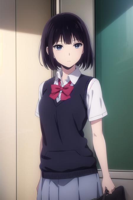 hanabiyasuraoka, <lora:hanabi yasuraoka s1-lora-nochekaiser:1>,
hanabi yasuraoka, short hair, black hair, (black eyes:1.5),
BREAK skirt, bow, school uniform, shoes, socks, bowtie, kneehighs, sweater vest,
BREAK indoors, classroom,
BREAK looking at viewer, (cowboy shot:1.5),
BREAK <lyco:GoodHands-beta2:1>, (masterpiece:1.2), best quality, high resolution, unity 8k wallpaper, (illustration:0.8), (beautiful detailed eyes:1.6), extremely detailed face, perfect lighting, extremely detailed CG, (perfect hands, perfect anatomy),